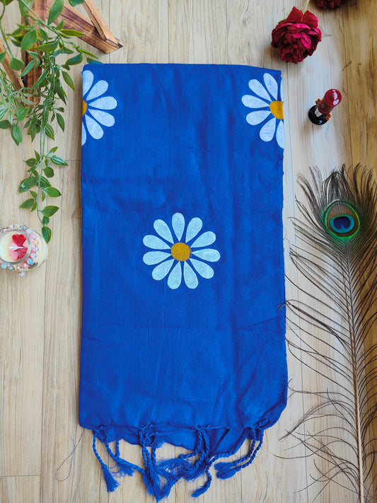 BLUE SUNFLOWER HAND PAINTED KHADI COTTON SAREE