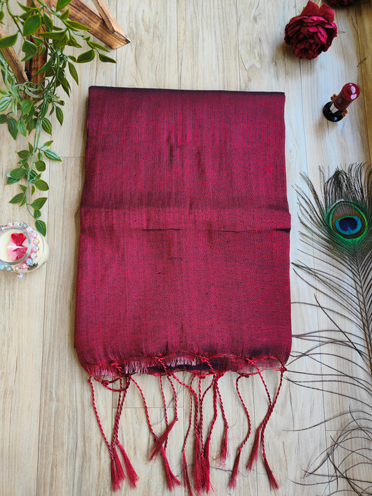 DEEP MAROON COTTON TISSUE SAREE