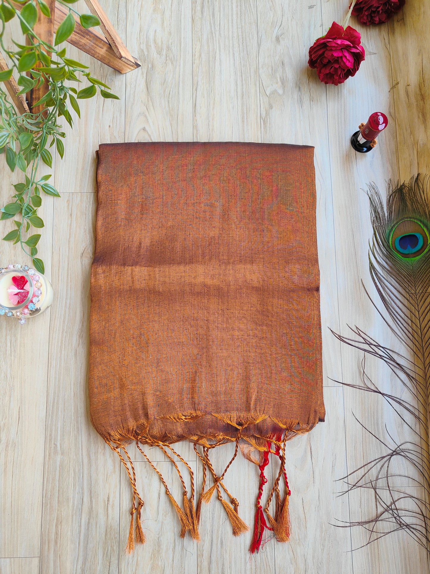 BROWN COTTON TISSUE SAREE