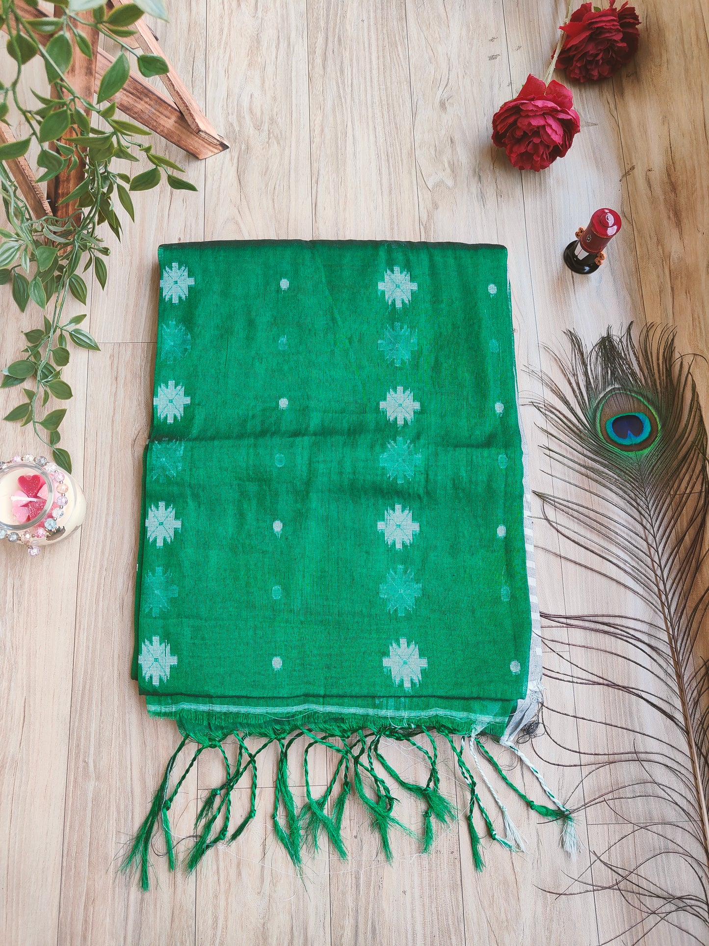 GREEN COTTON TISSUE SAREE