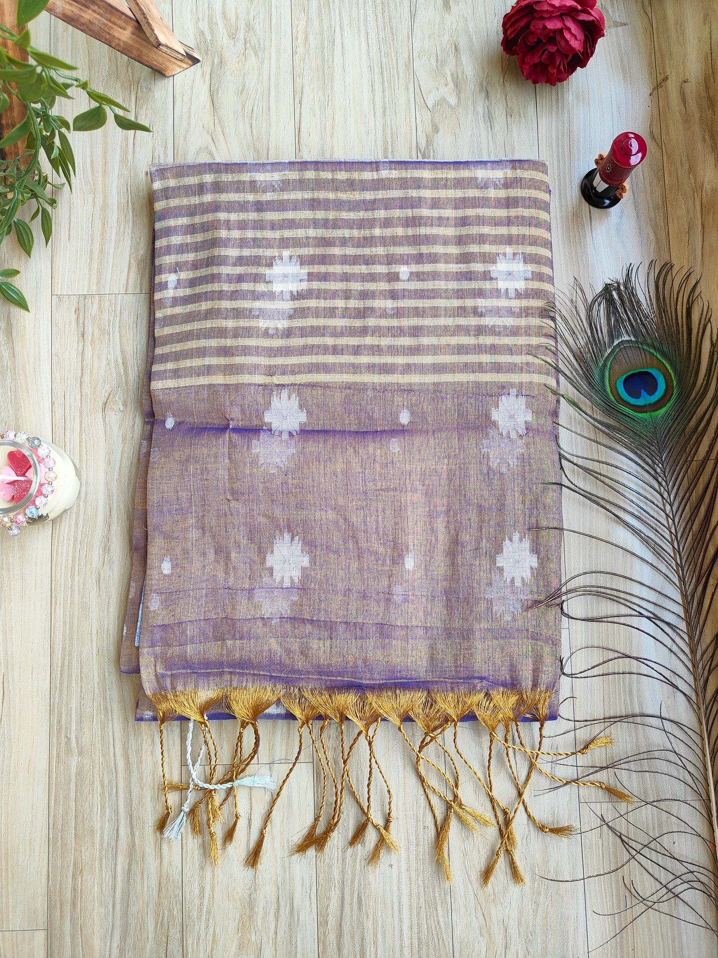 GOLDEN LAVENDER COTTON TISSUE SAREE