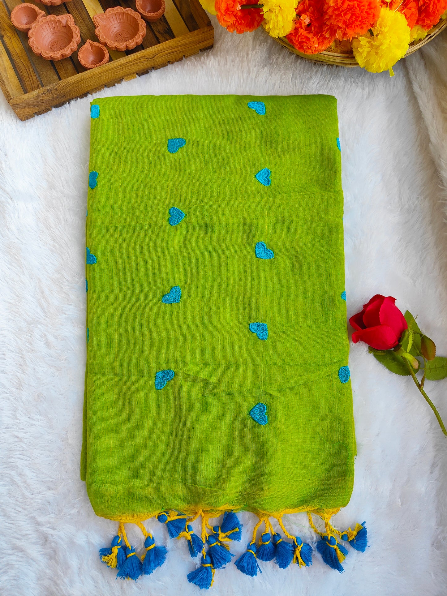 GREEN LOVE EMBROIDERED KHADI COTTON SAREE