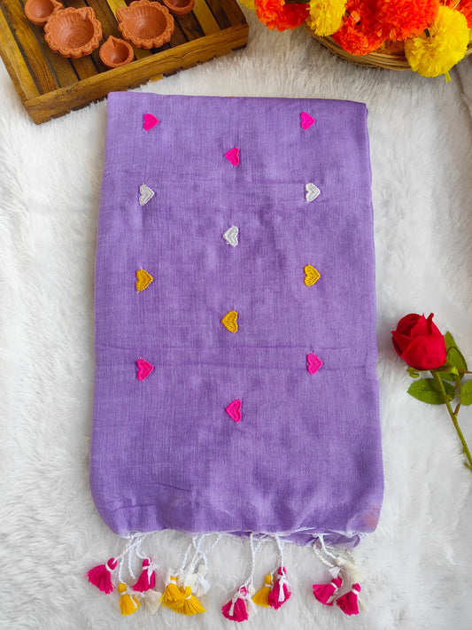 PURPLE LOVE EMBROIDERED KHADI COTTON SAREE