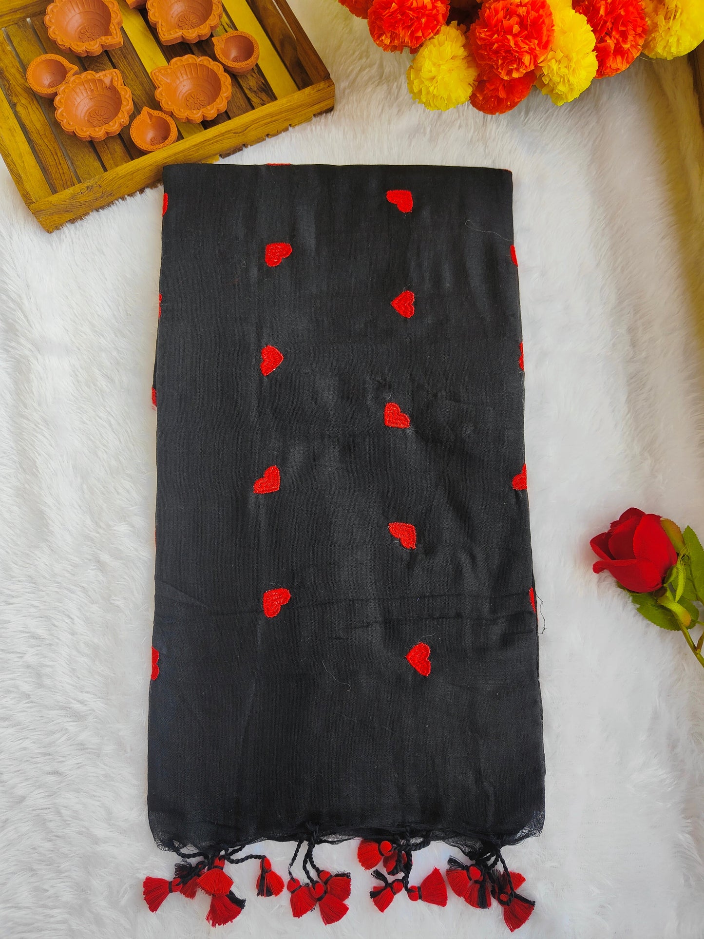 BLACK LOVE EMBROIDERED KHADI COTTON SAREE