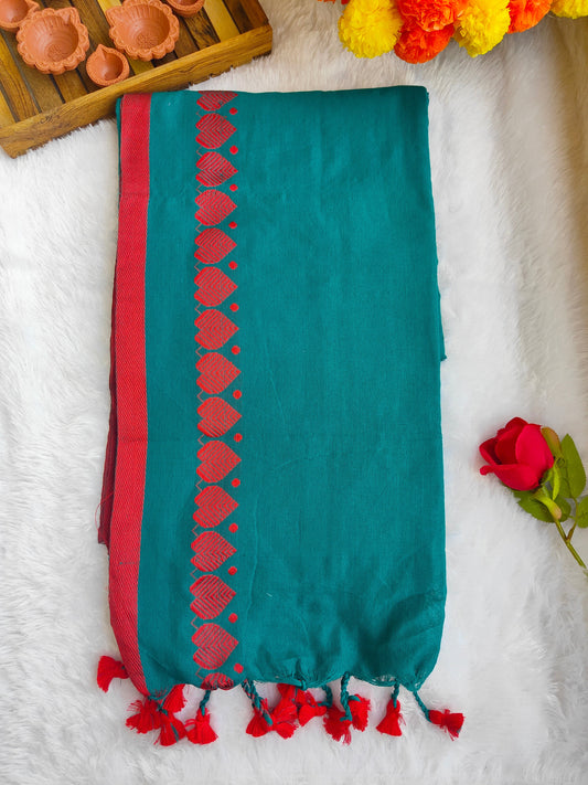 SEA BLUE LOVE KHADI COTTON SAREE