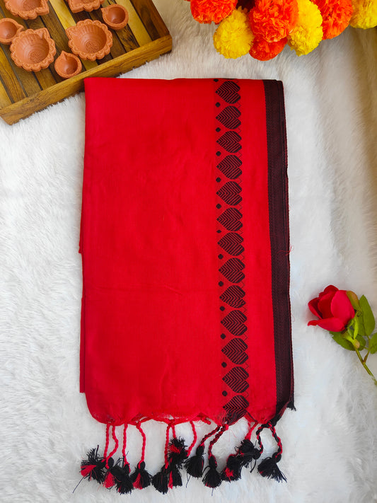 RED AND BLACK LOVE KHADI COTTON SAREE