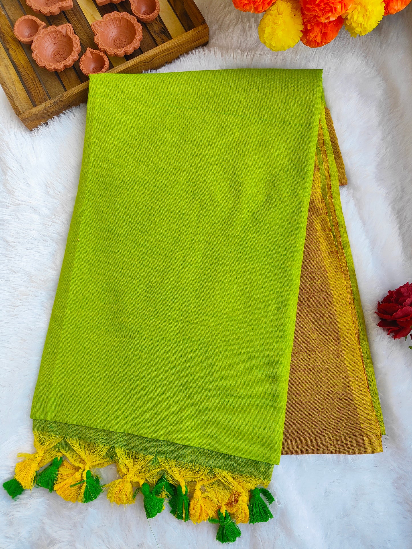 GREEN AND MUSTARD KHADI COTTON SAREE