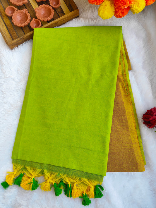 GREEN AND MUSTARD KHADI COTTON SAREE