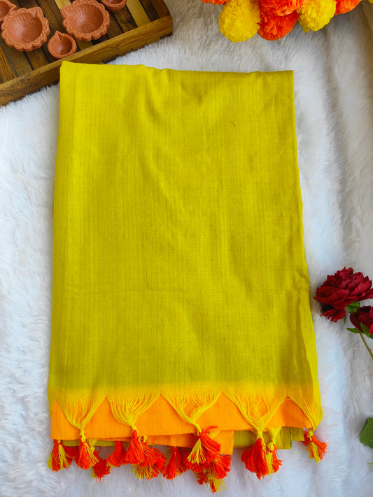 GREEN AND ORANGE KHADI COTTON SAREE