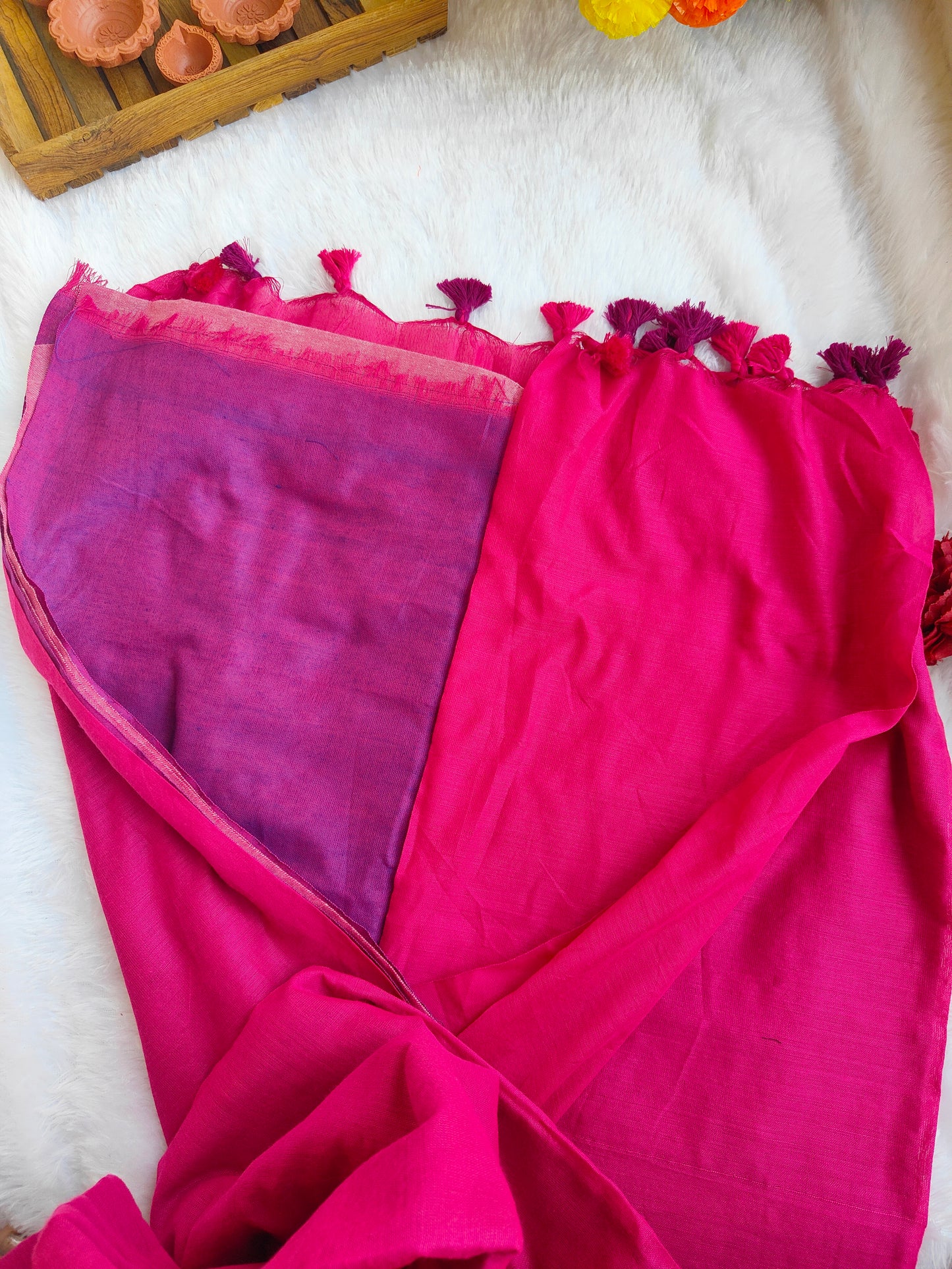 PINK AND PURPLE KHADI COTTON SAREE