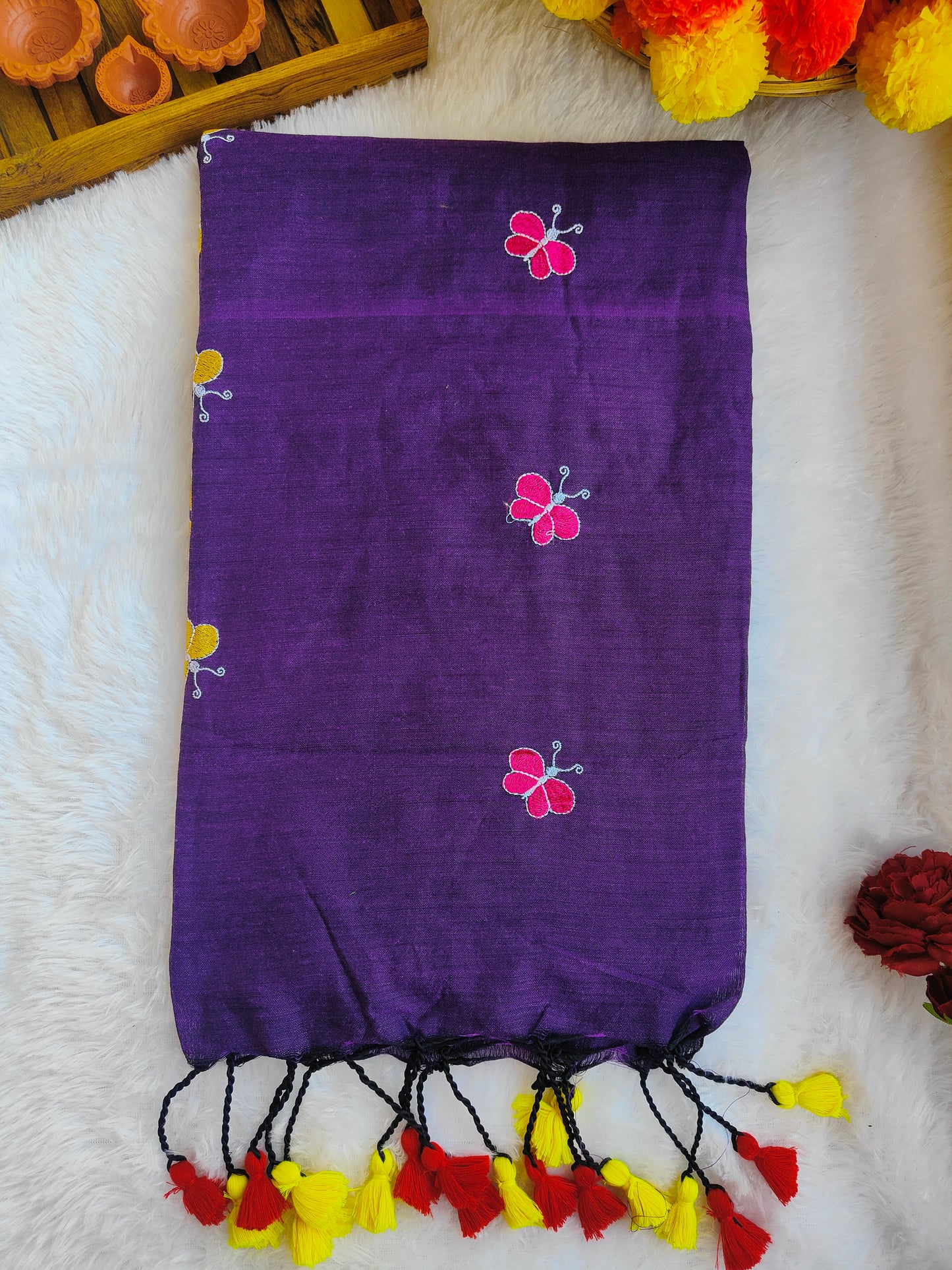 PURPLE BUTTERFLY KHADI COTTON SAREE