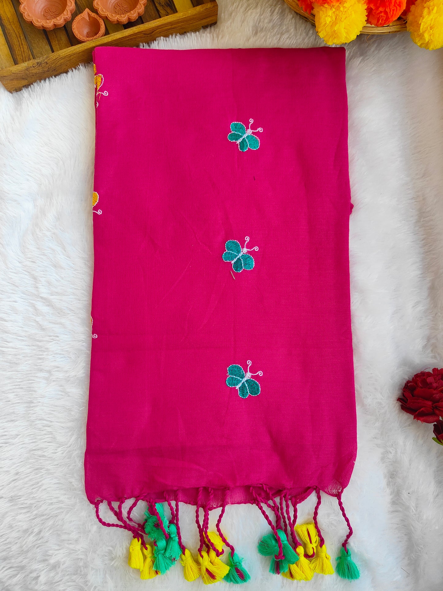 PINK BUTTERFLY KHADI COTTON SAREE