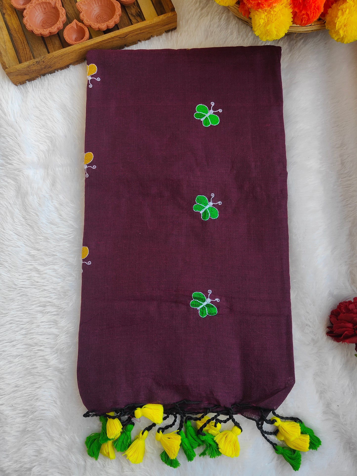 VIOLET BUTTERFLY KHADI COTTON SAREE