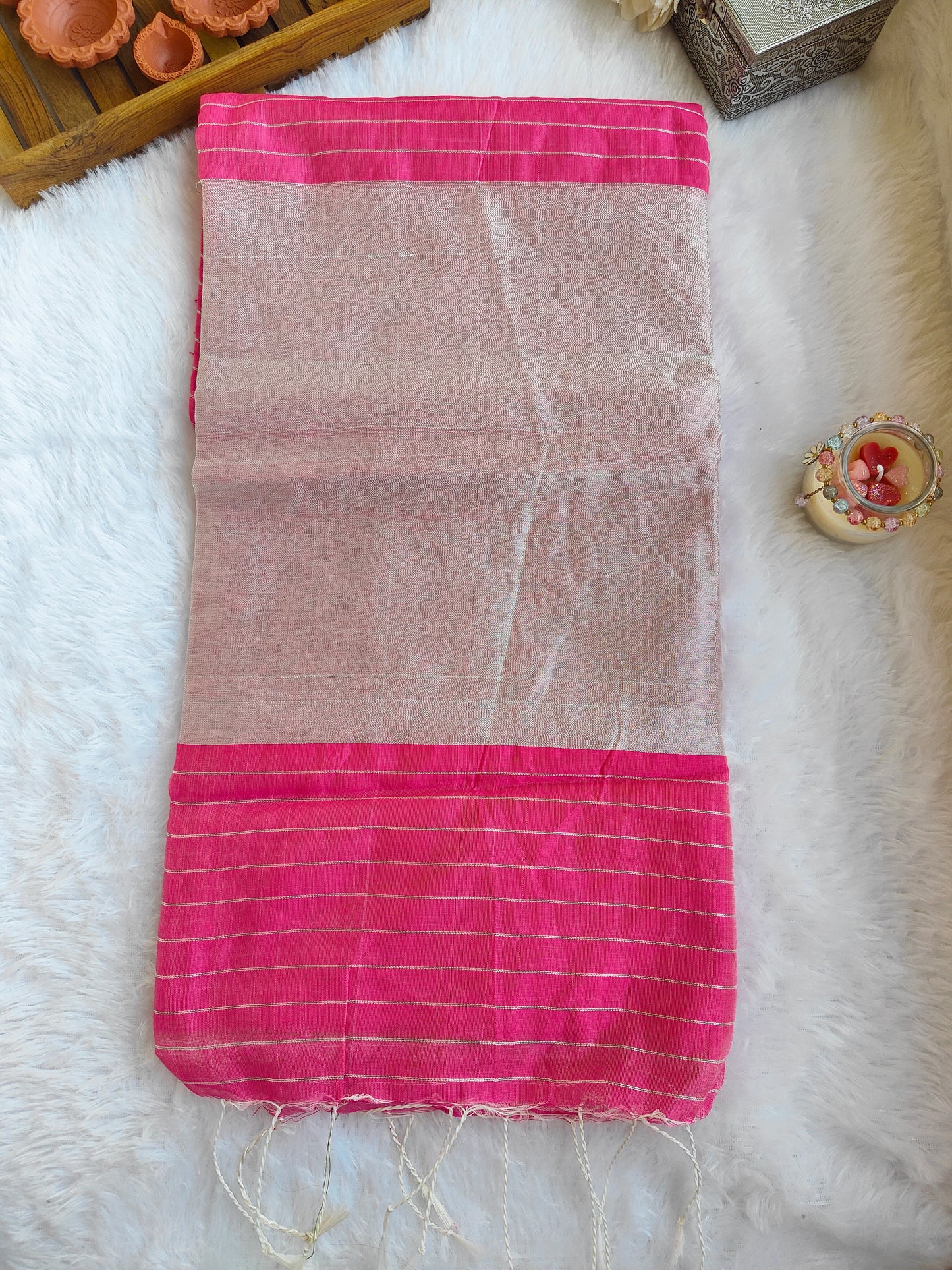 PINK AND SILVER COTTON ZARI SAREE