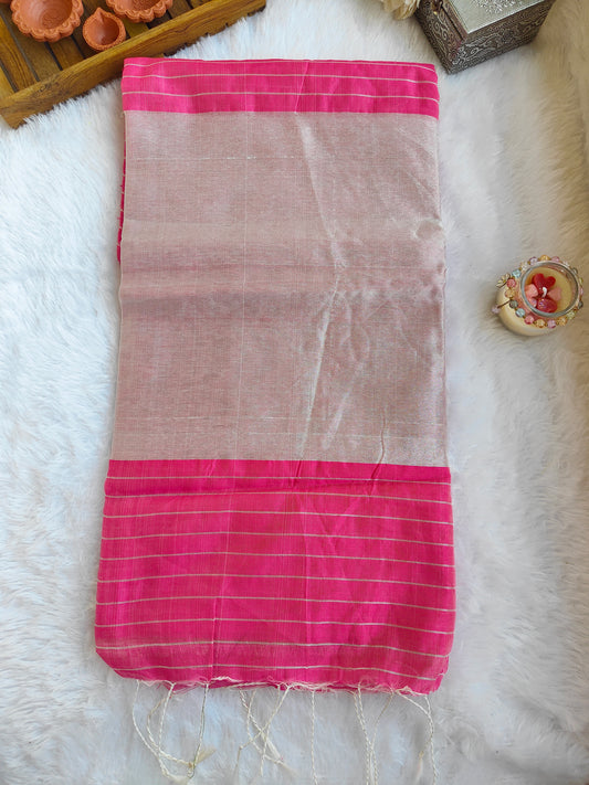 PINK AND SILVER COTTON ZARI SAREE