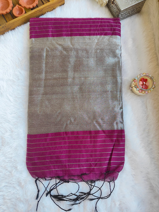 MAGENTA AND SILVER COTTON ZARI SAREE