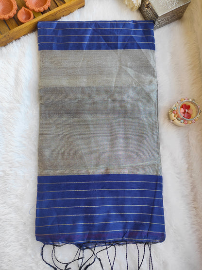 BLUE AND SILVER COTTON ZARI SAREE