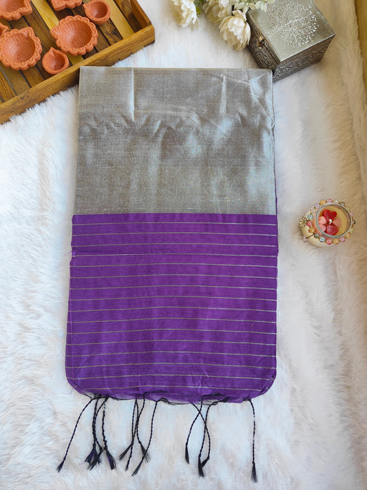 PURPLE AND SILVER COTTON ZARI SAREE