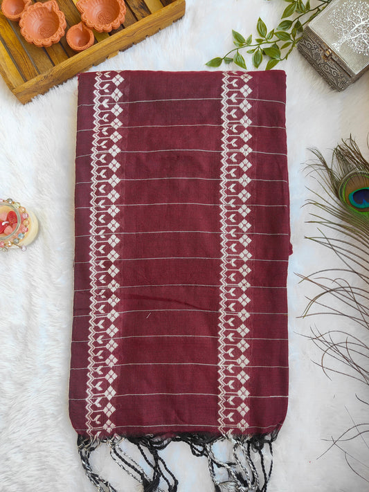 DEEP MAROON KHADI COTTON SAREE