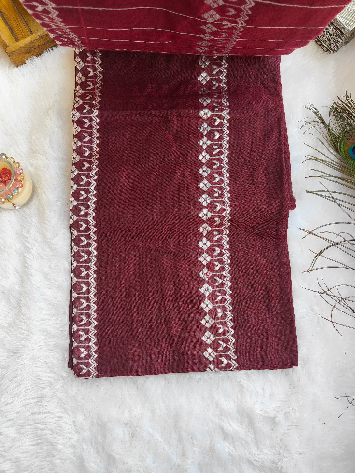 DEEP MAROON KHADI COTTON SAREE