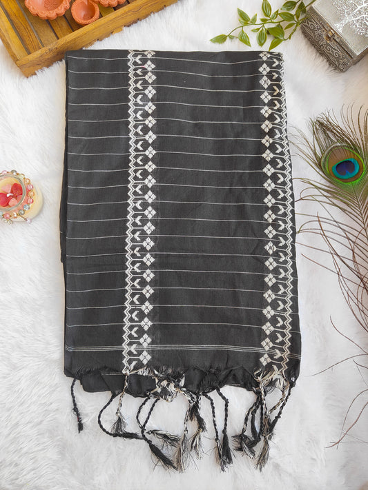 BLACK KHADI COTTON SAREE