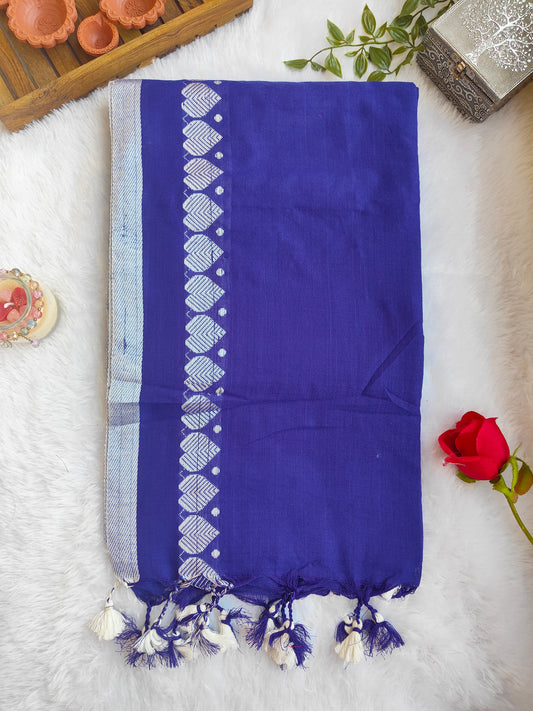 BLUE AND WHITE LOVE KHADI COTTON SAREE