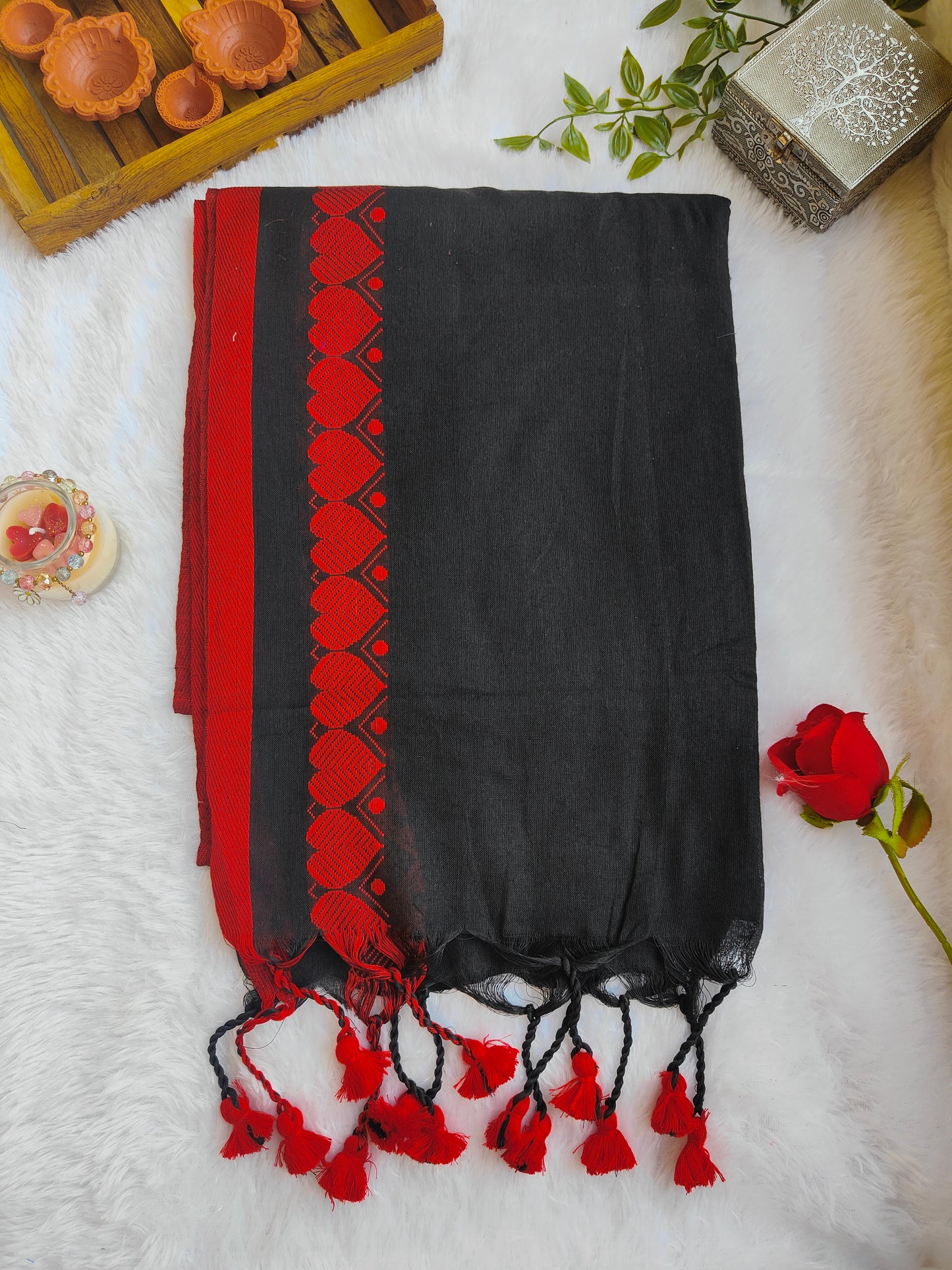 BLACK AND RED LOVE KHADI COTTON SAREE