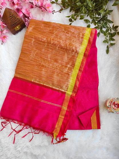 PEACH PINK AND GOLD COTTON ZARI SAREE