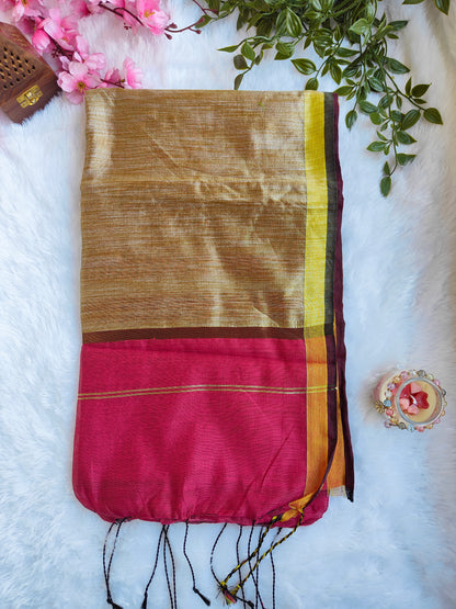 PINK AND GOLD COTTON ZARI SAREE