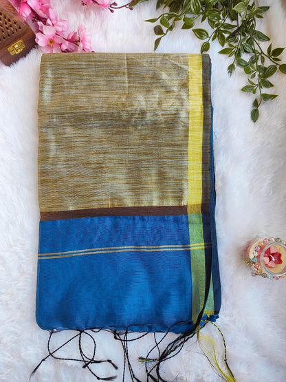SKY BLUE AND GOLD COTTON ZARI SAREE
