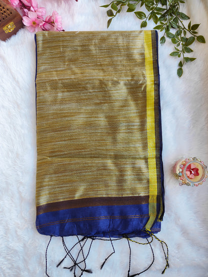 BLUE AND GOLD COTTON ZARI SAREE