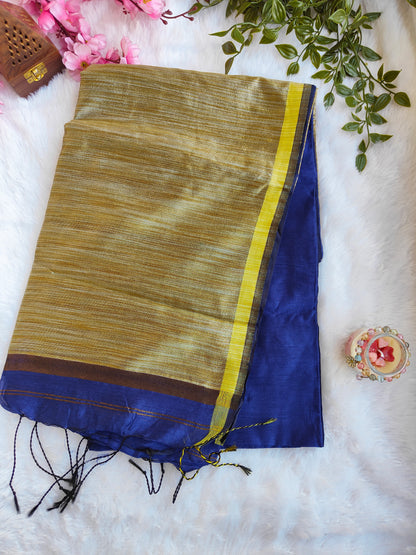 BLUE AND GOLD COTTON ZARI SAREE