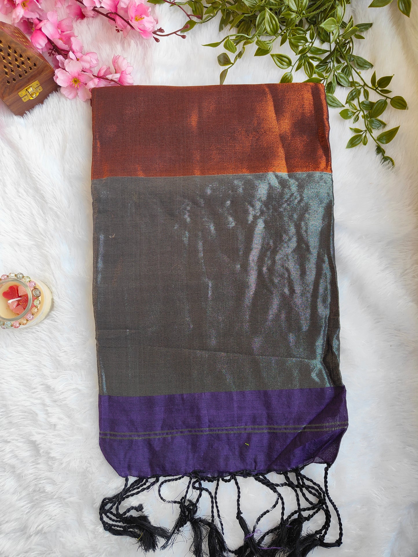 PURPLE SILVER COPPER ZARI COTTON SAREE