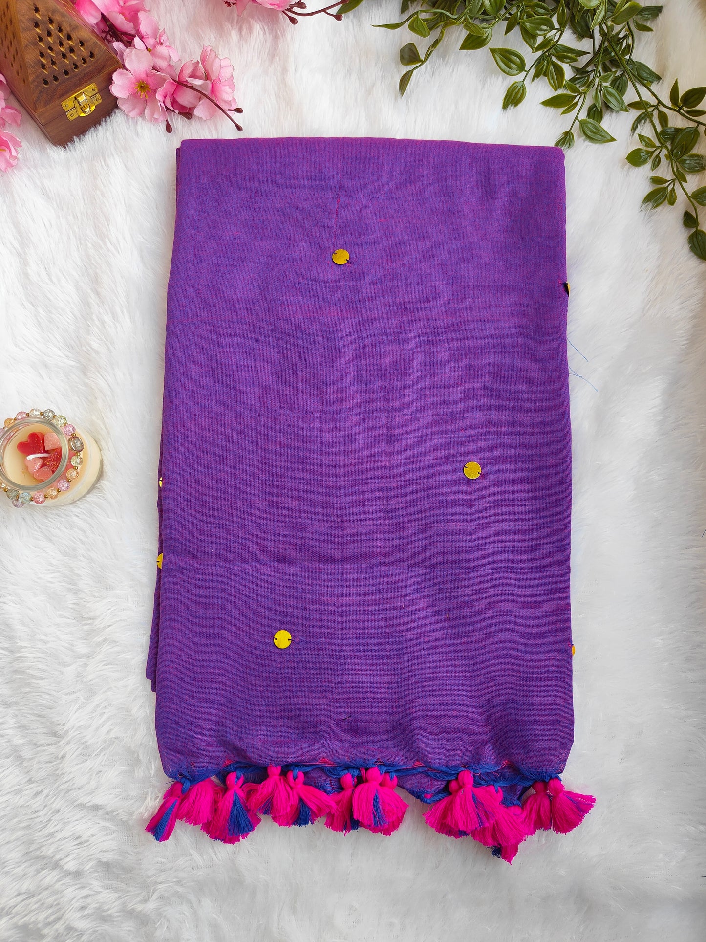 PURPLE SITARA KHADI COTTON SAREE