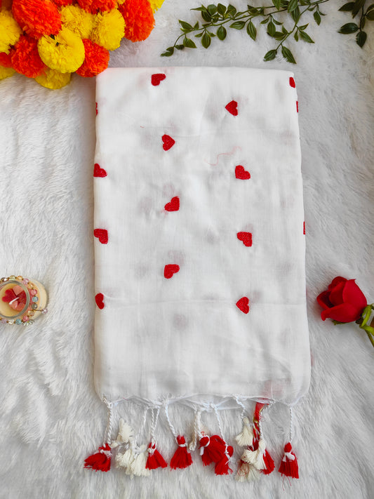 WHITE LOVE EMBROIDERED KHADI COTTON SAREE