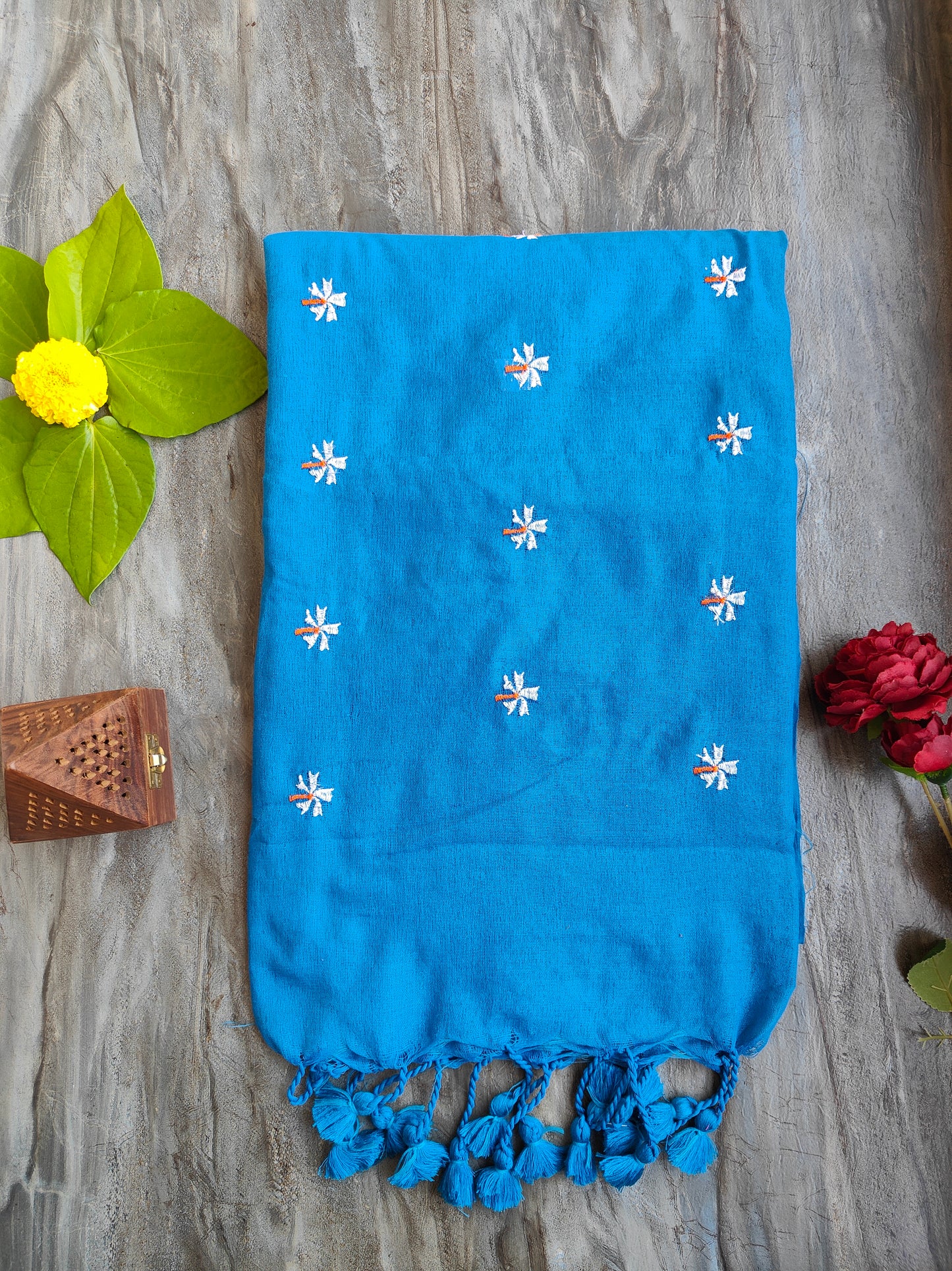 SKY BLUE JASMINE KHADI COTTON SAREE