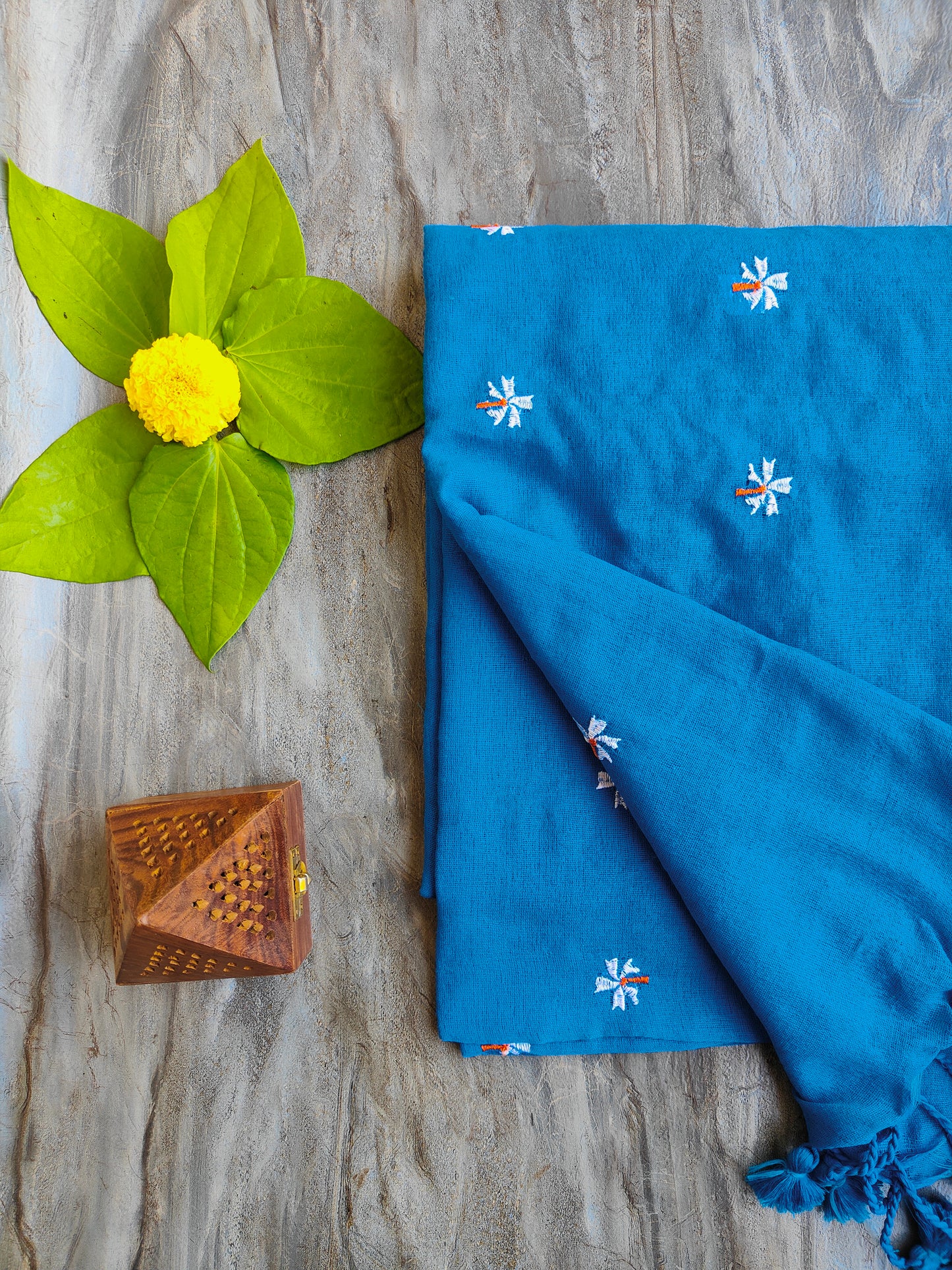 SKY BLUE JASMINE KHADI COTTON SAREE