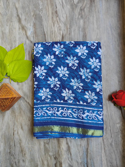INDIGO AJRAKH CHANDERI COTTON SAREE