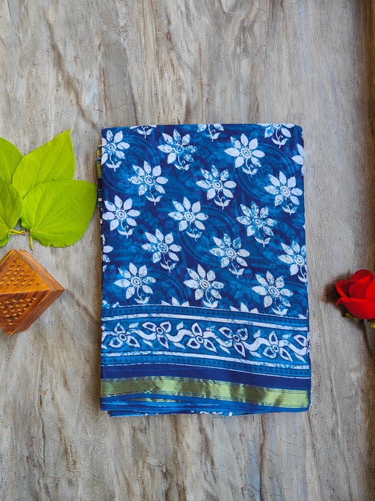 INDIGO AJRAKH CHANDERI COTTON SAREE