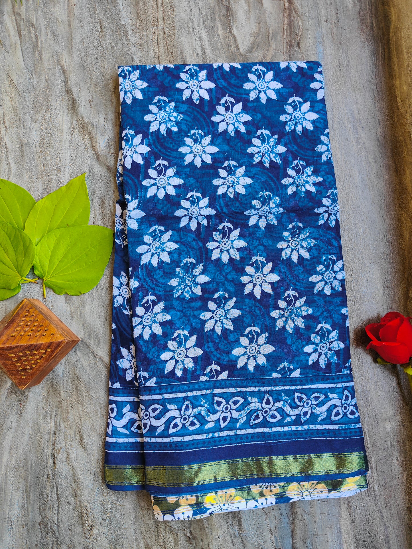 INDIGO AJRAKH CHANDERI COTTON SAREE