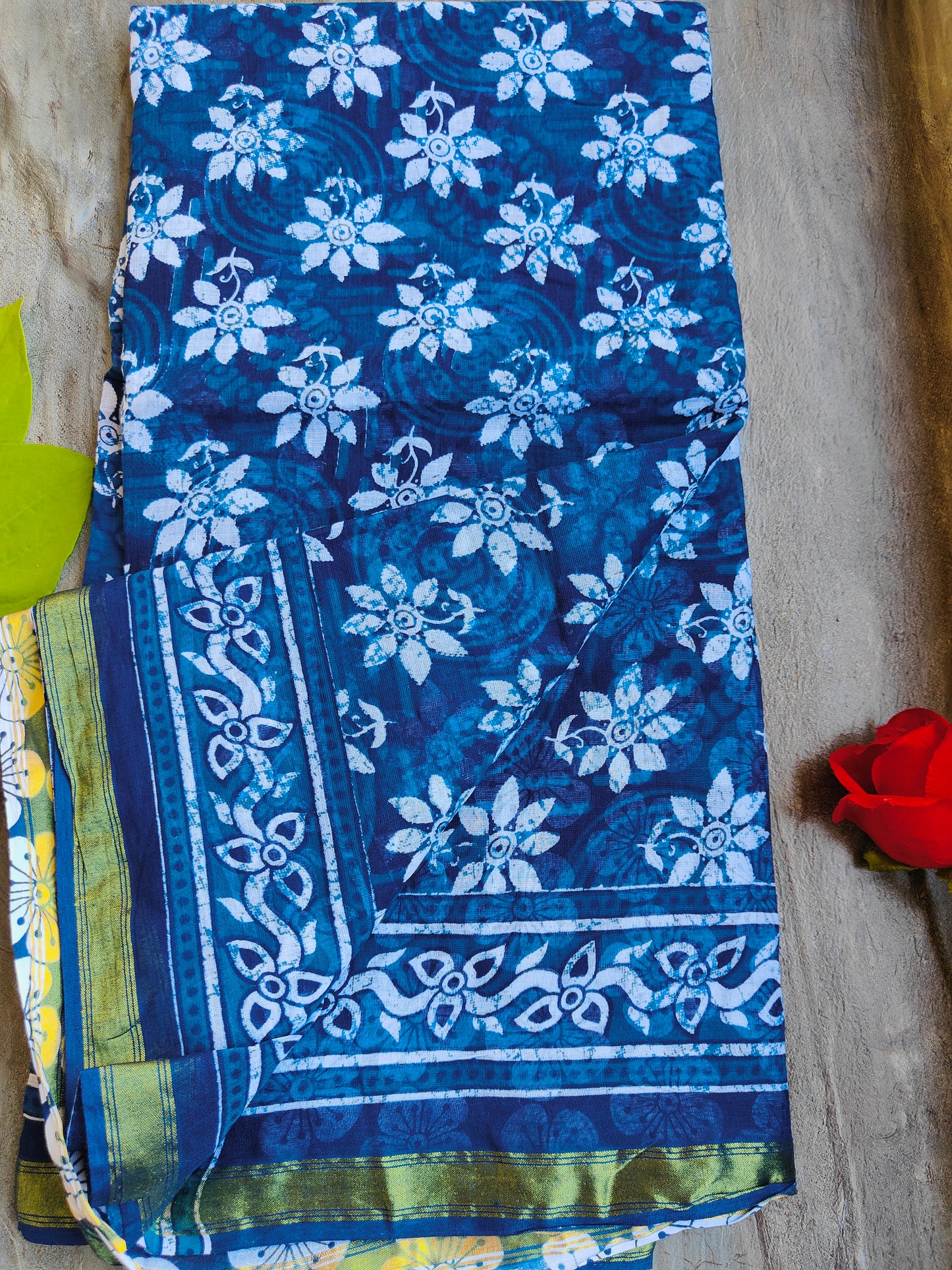 INDIGO AJRAKH CHANDERI COTTON SAREE