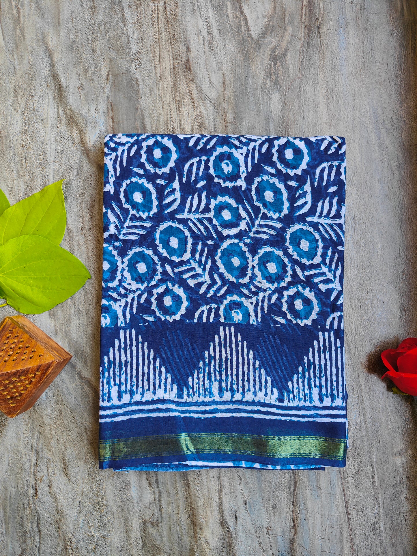 INDIGO AJRAKH CHANDERI COTTON SAREE