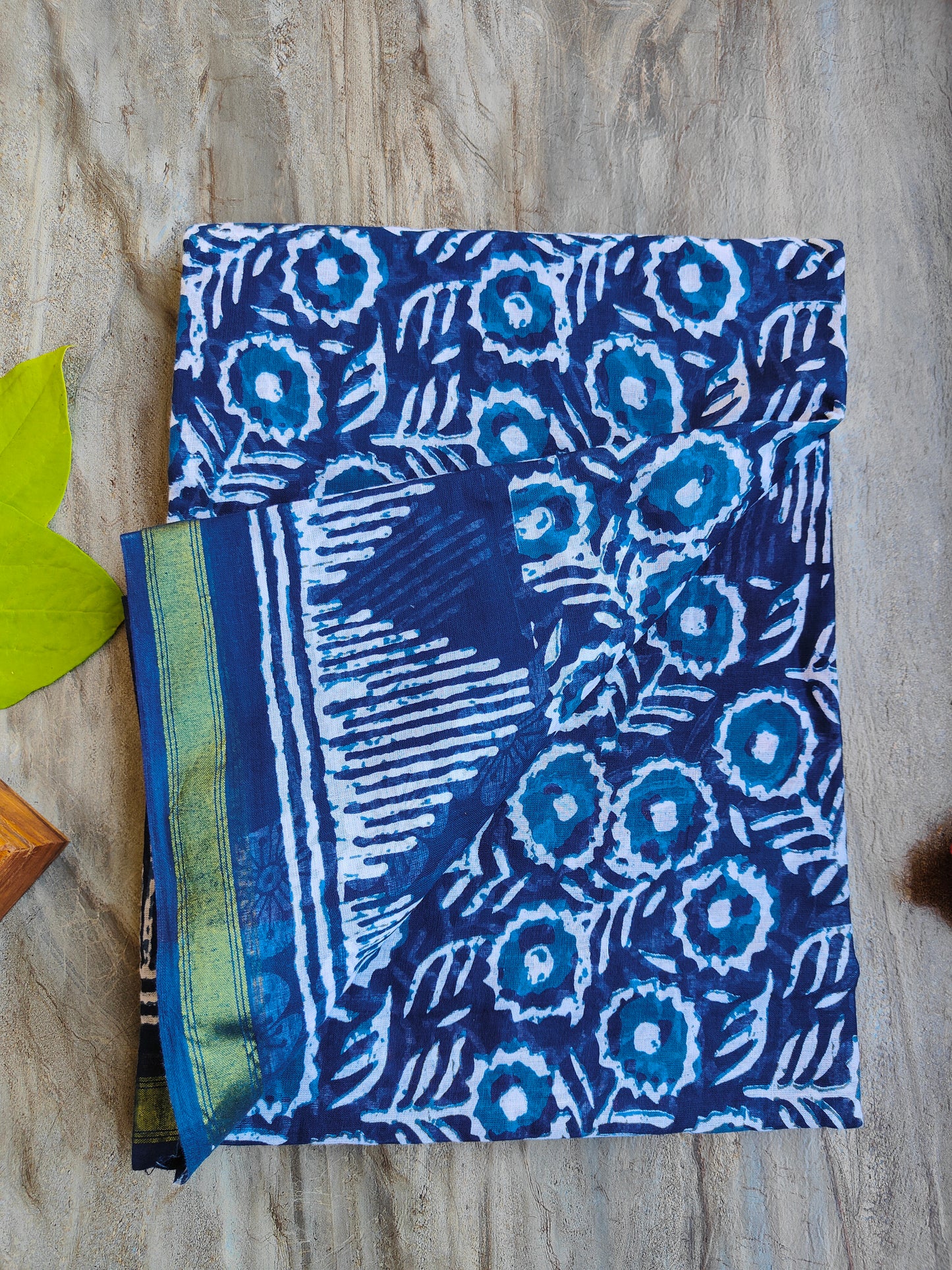 INDIGO AJRAKH CHANDERI COTTON SAREE