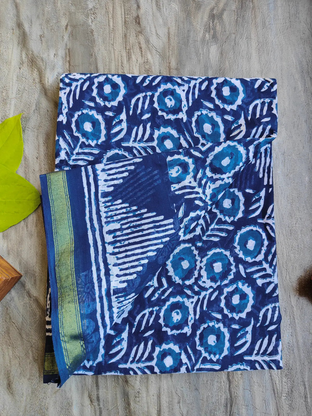 INDIGO AJRAKH CHANDERI COTTON SAREE