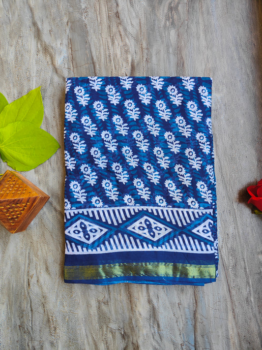 INDIGO AJRAKH CHANDERI COTTON SAREE