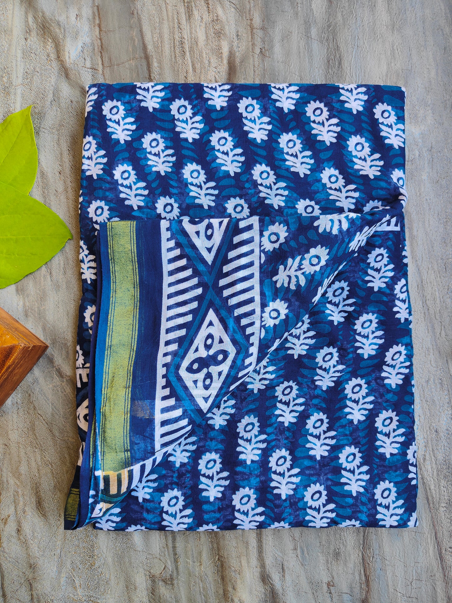 INDIGO AJRAKH CHANDERI COTTON SAREE