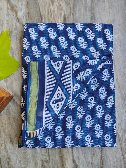 INDIGO AJRAKH CHANDERI COTTON SAREE
