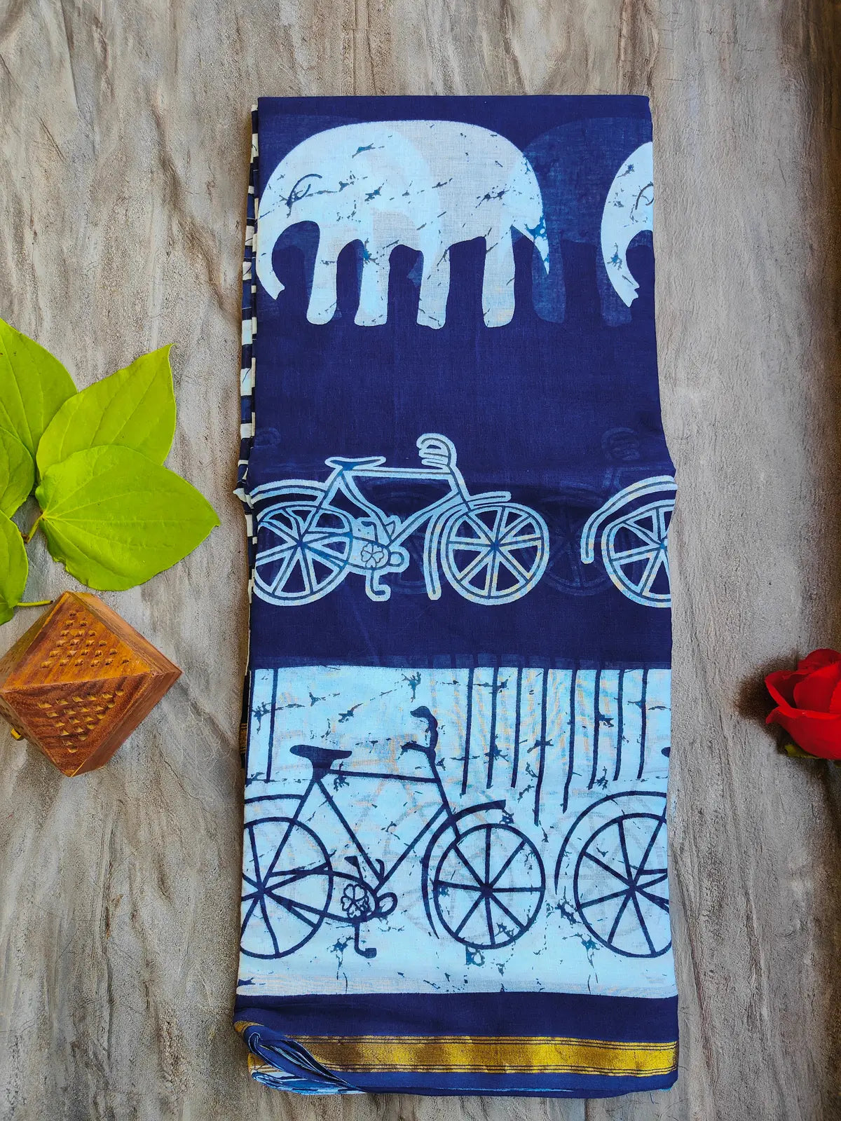 INDIGO AJRAKH CHANDERI COTTON SAREE