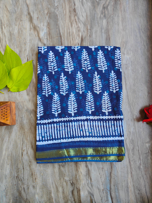 INDIGO AJRAKH CHANDERI COTTON SAREE