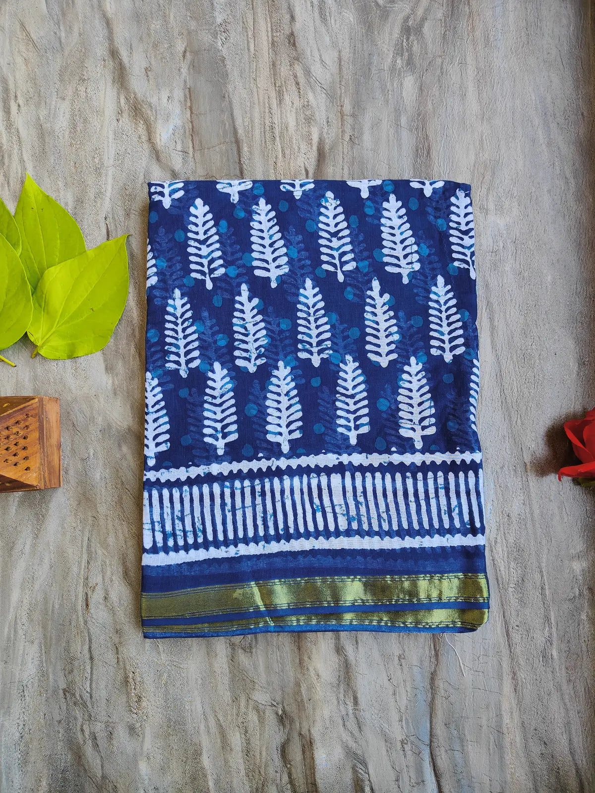 INDIGO AJRAKH CHANDERI COTTON SAREE
